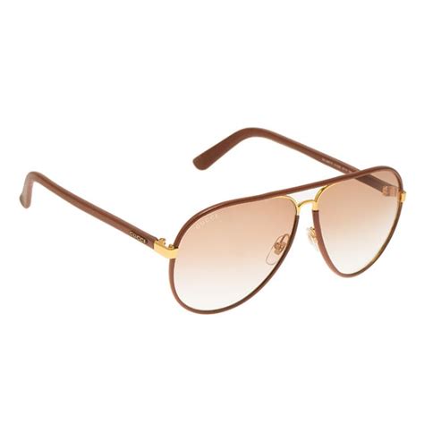 gucci gg 2887 s leather aviator sunglasses|GUCCI Aviator Sunglasses 2887/S Brown 104637.